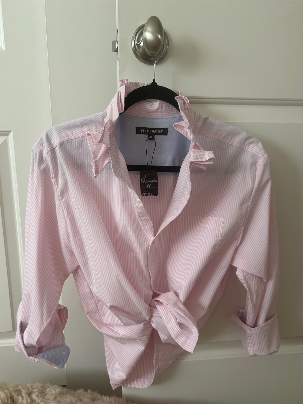 Hang Ten Pink & White Striped Casual Button-Down Shirt re-create it for a woman